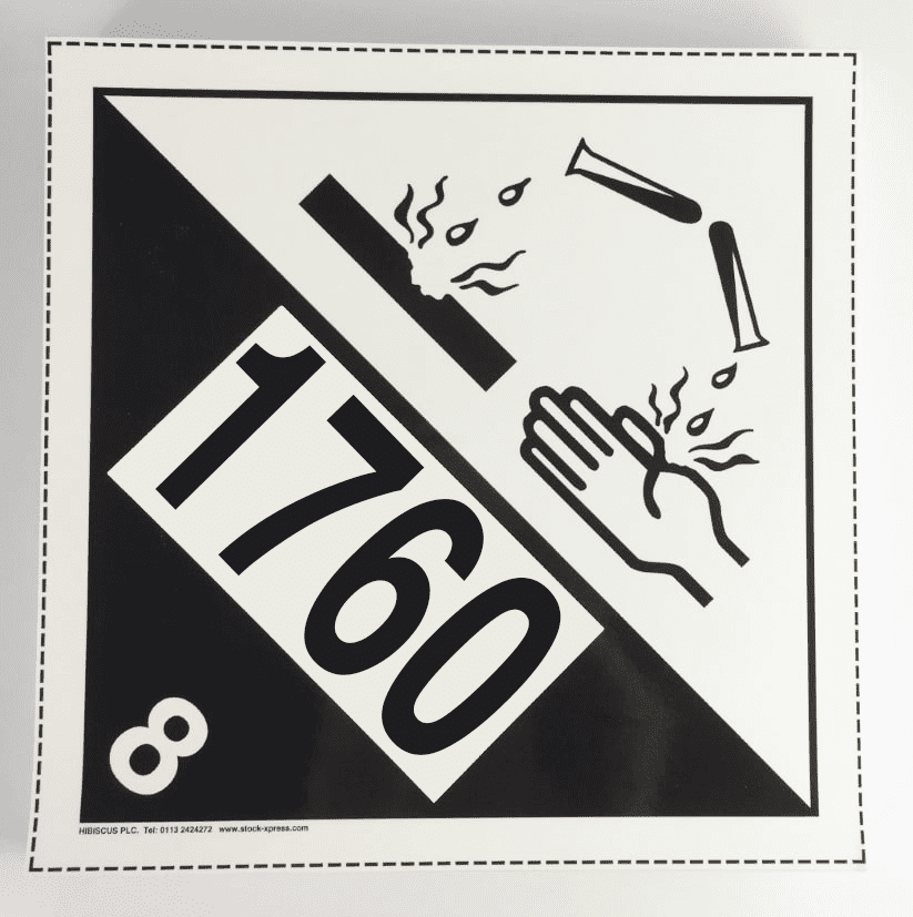 Corrosive UN 1760 Placard labels. £9.00 for x10 | Free Shipping